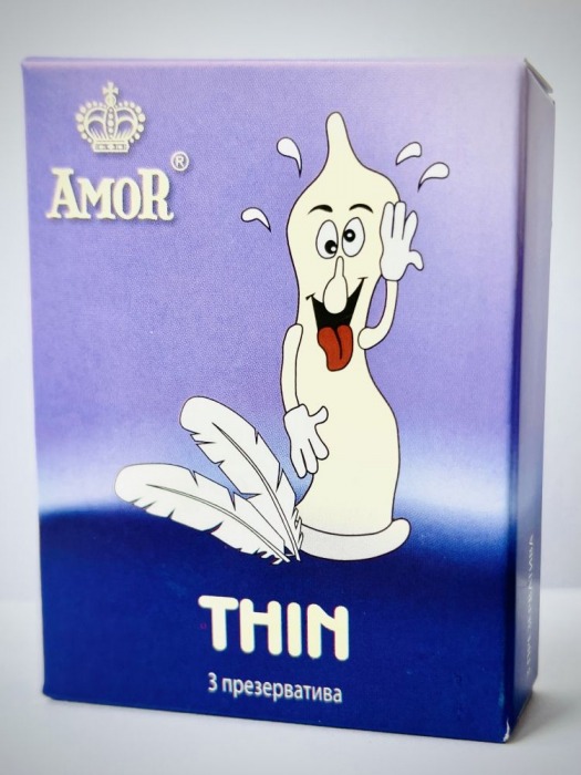 Супертонкие презервативы AMOR Thin  Яркая линия  - 3 шт. - AMOR - купить с доставкой в Москве