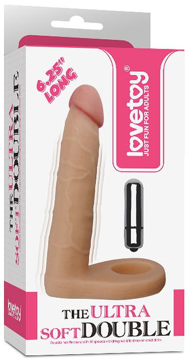 Телесная вибронасадка для двойного проникновения The Ultra Soft Double-Vibrating - 15,8 см. - Lovetoy - купить с доставкой в Москве