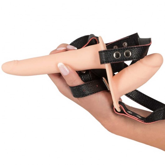 Телесный двойной вибрострапон с вибрацией Vibrating Double Strap-On - 15 см. - Orion - купить с доставкой в Москве