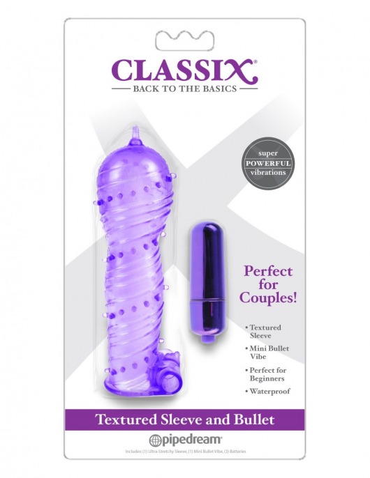 Фиолетовая вибронасадка Textured Sleeve   Bullet - 14 см. - Pipedream - в Москве купить с доставкой
