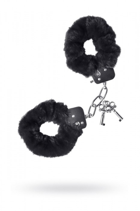 Черные меховые наручники с металлическим крепежом - Штучки-дрючки - купить с доставкой в Москве