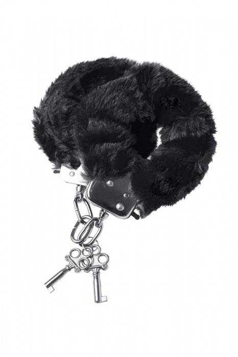 Черные меховые наручники с металлическим крепежом - Штучки-дрючки - купить с доставкой в Москве