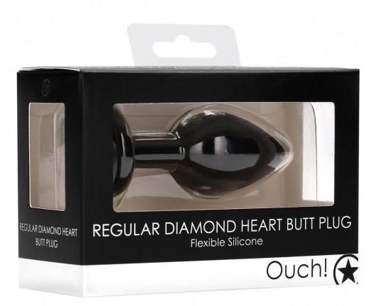 Черная анальная пробка с прозрачным стразом Diamond Heart Butt Plug - 7,3 см. - Shots Media BV - купить с доставкой в Москве