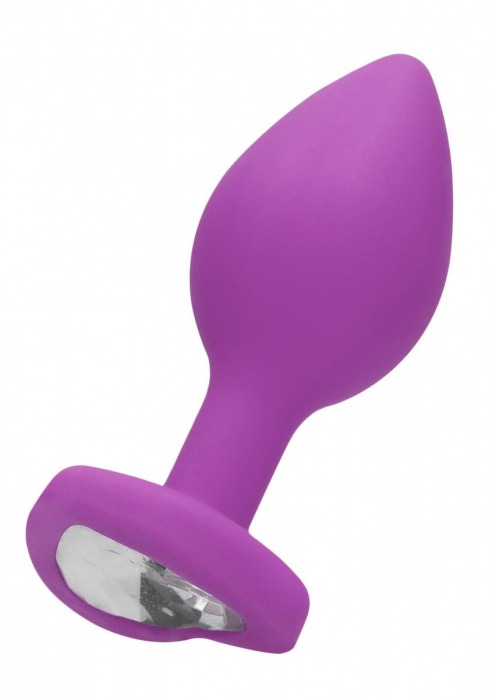 Фиолетовая анальная пробка с прозрачным стразом Diamond Heart Butt Plug - 7,3 см. - Shots Media BV - купить с доставкой в Москве