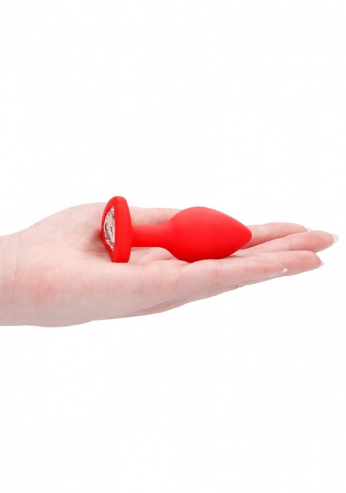 Красная анальная пробка с прозрачным стразом Diamond Heart Butt Plug - 7,3 см. - Shots Media BV - купить с доставкой в Москве