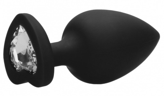 Черная анальная пробка с прозрачным стразом Extra Large Diamond Heart Butt Plug - 9,5 см. - Shots Media BV - купить с доставкой в Москве