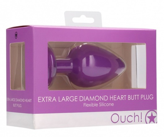 Фиолетовая анальная пробка с прозрачным стразом Extra Large Diamond Heart Butt Plug - 9,5 см. - Shots Media BV - купить с доставкой в Москве