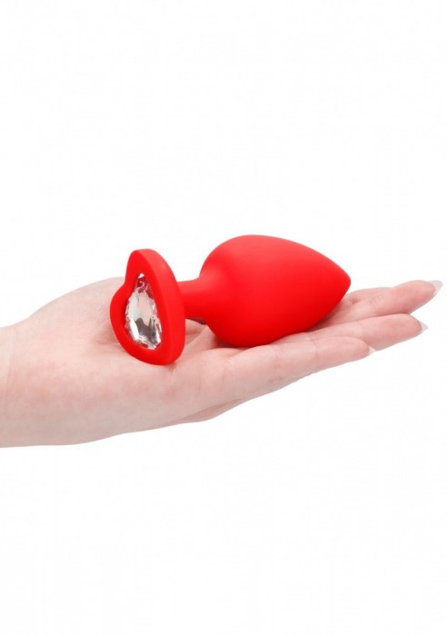 Красная анальная пробка с прозрачным стразом Extra Large Diamond Heart Butt Plug - 9,5 см. - Shots Media BV - купить с доставкой в Москве