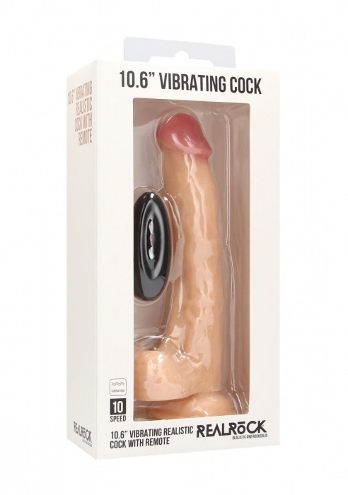 Телесный вибратор-реалистик Vibrating Realistic Cock 10  With Scrotum - 27 см. - Shots Media BV