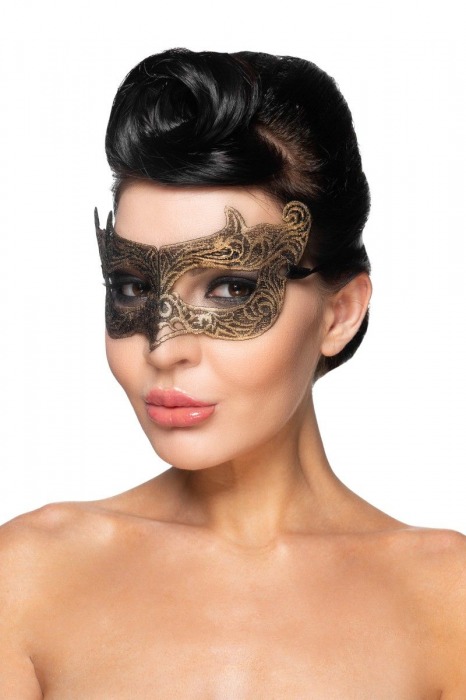 Золотистая карнавальная маска  Шедар - Джага-Джага купить с доставкой