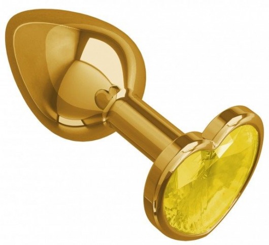 Золотистая анальная втулка с желтым кристаллом-сердечком - 7 см. - Джага-Джага - купить с доставкой в Москве