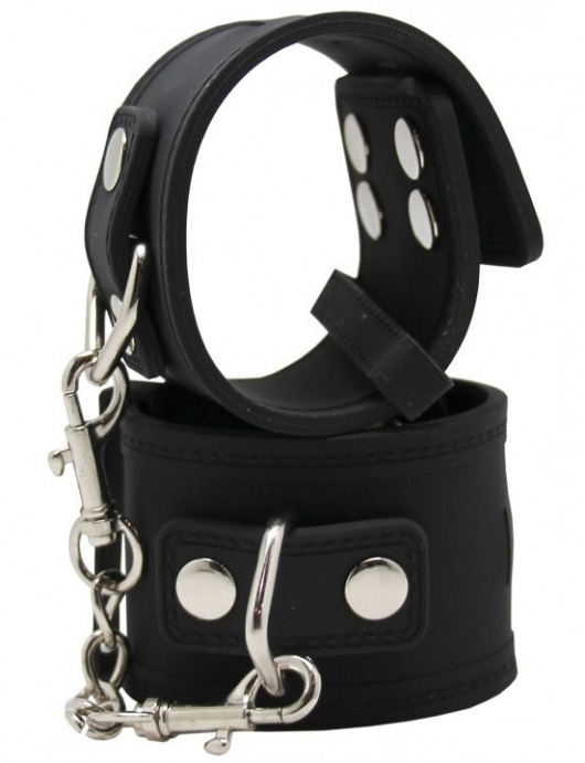 Черные силиконовые наручники с фиксацией на карабинах - Eroticon - купить с доставкой в Москве