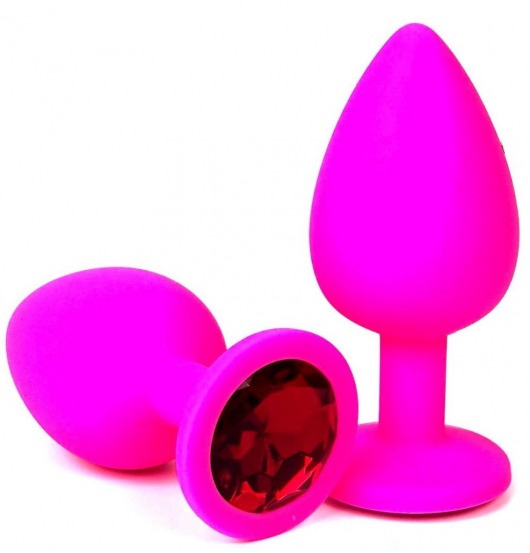Розовая силиконовая пробка с красным кристаллом - 7 см. - Vandersex - купить с доставкой в Москве