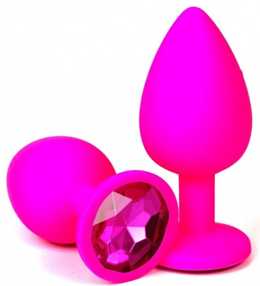 Розовая силиконовая пробка с ярко-розовым кристаллом - 8 см. - Vandersex - купить с доставкой в Москве