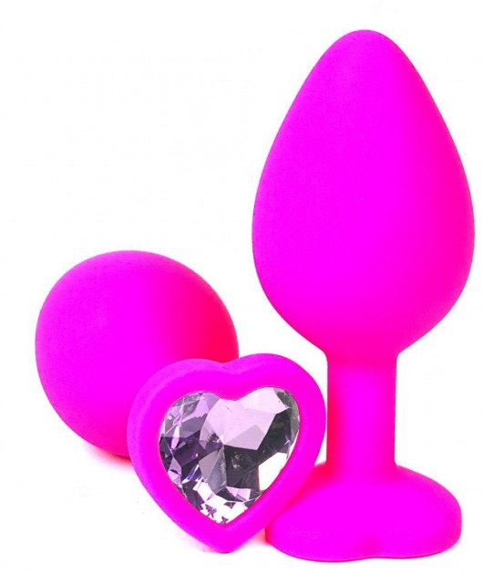 Розовая силиконовая пробка с сиреневым кристаллом-сердечком - 7 см. - Vandersex - купить с доставкой в Москве