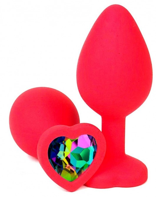 Красная силиконовая пробка с разноцветным кристаллом-сердечком - 7 см. - Vandersex - купить с доставкой в Москве