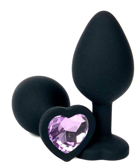 Черная силиконовая пробка с сиреневым кристаллом-сердечком - 8 см. - Vandersex - купить с доставкой в Москве
