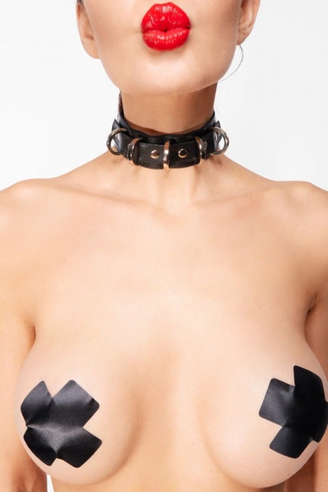 Короткий черный чокер с D-кольцами - Джага-Джага - купить с доставкой в Москве