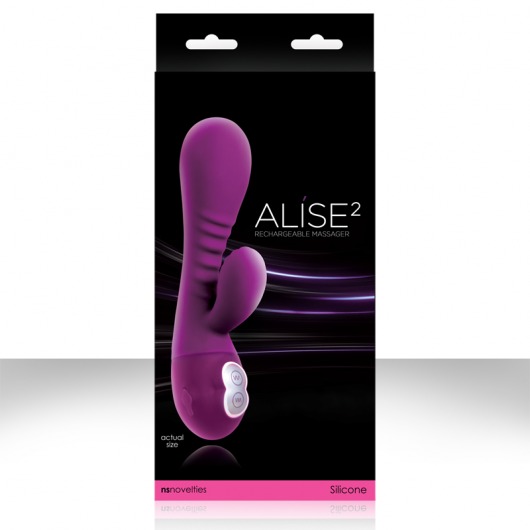 Фиолетовый вибромассажер Alise 2 с клиторалльным отростком - 20 см. - NS Novelties