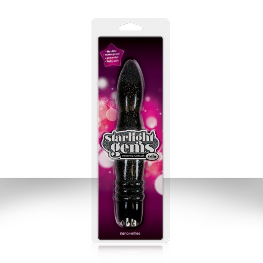 Чёрный вибромассажер Starlight Gems Vela Vibrating Massager - 20,3 см. - NS Novelties