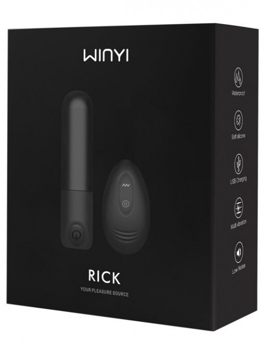 Черный мини-вибратор Rick с пультом - 8,6 см. - Winyi