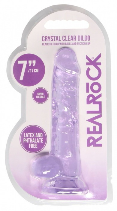 Фиолетовый фаллоимитатор Realrock Crystal Clear 7 inch - 19 см. - Shots Media BV