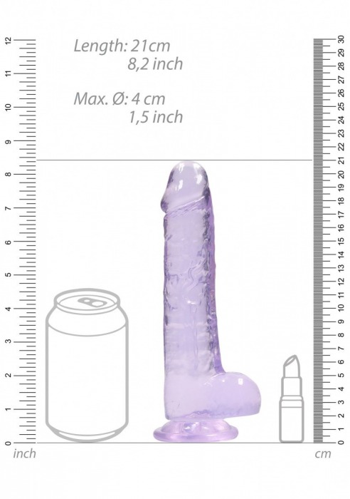 Фиолетовый фаллоимитатор Realrock Crystal Clear 8 inch - 21 см. - Shots Media BV