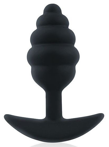 Черная ребристая анальная втулка с ограничителем - 9 см. - Sex Expert