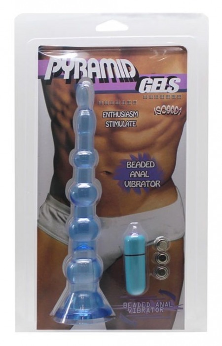 Синяя анальная цепочка с пулькой EROTICON PYRAMID GELS - 21,5 см. - Eroticon
