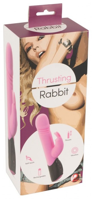 Розовый вибратор-кролик Thrusting Rabbit - 25 см. - Orion