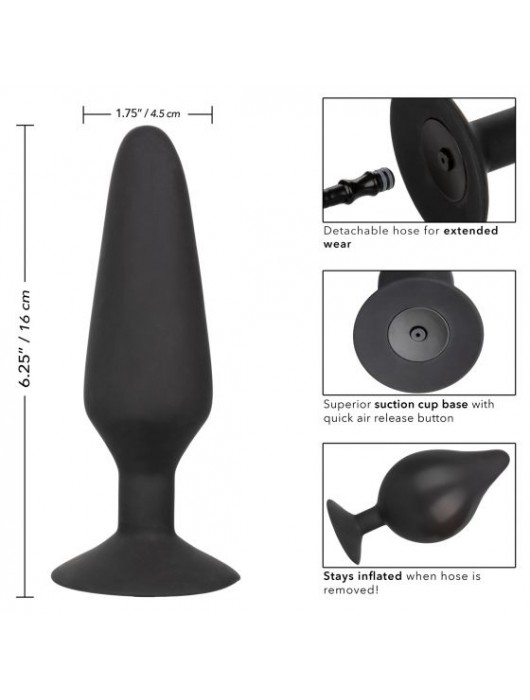 Черная расширяющаяся анальная пробка XL Silicone Inflatable Plug - 16 см. - California Exotic Novelties