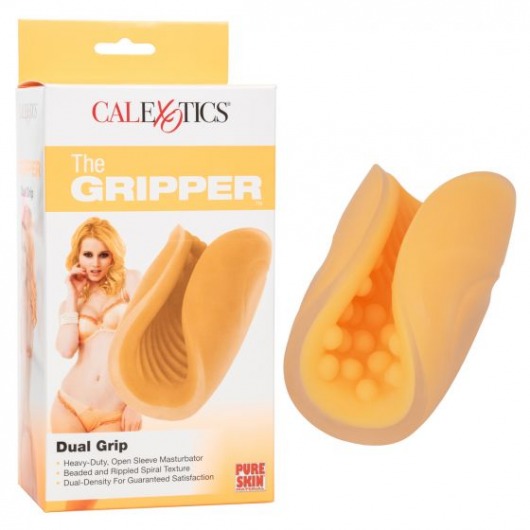 Оранжевый рельефный мастурбатор Dual Grip - California Exotic Novelties - в Москве купить с доставкой
