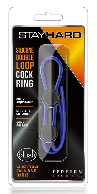 Синее двойное эрекционное лассо Silicone Double Loop Cock Ring - Blush Novelties - в Москве купить с доставкой