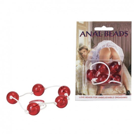 Красная анальная цепочка с пятью звеньями Anal Beads - Seven Creations
