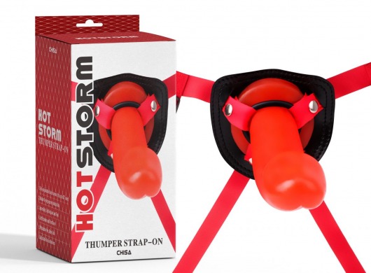 Красный страпон Thumper Strap-on на ремешках - 18 см. - Chisa - купить с доставкой в Москве
