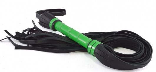 Черная многохвостая плеть с зеленой лаковой ручкой - 60 см. - Sitabella - купить с доставкой в Москве