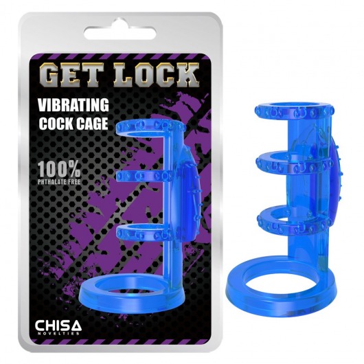 Синяя насадка-клетка с вибрацией Vibrating Cock Cage - 7,6 см. - Chisa - в Москве купить с доставкой