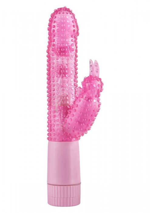 Розовый вибратор BUNNY OA BUDGET VIBE W DOTS с клиторальным стимулятором - 25 см. - Toy Joy
