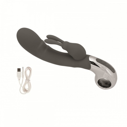 Серый вибратор Embrace Bunny Wand - 21 см. - California Exotic Novelties