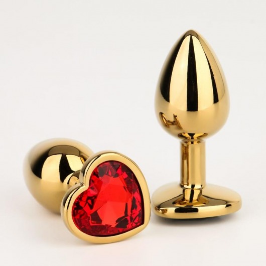 Золотистая анальная пробка с красным кристаллом в форме сердца - 7 см. - Сима-Ленд - купить с доставкой в Москве