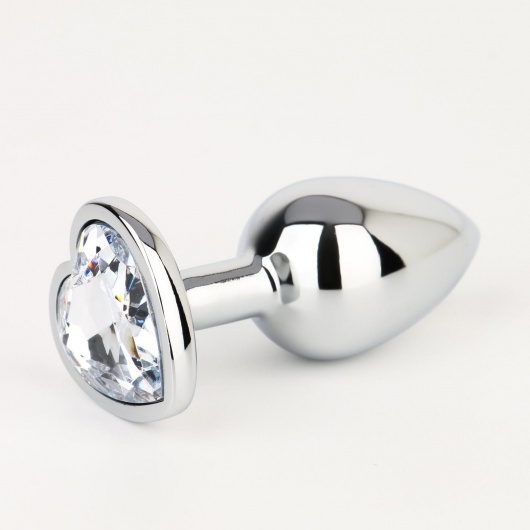 Серебристая анальная пробка с прозрачным кристаллом в форме сердца - 7 см. - Сима-Ленд - купить с доставкой в Москве