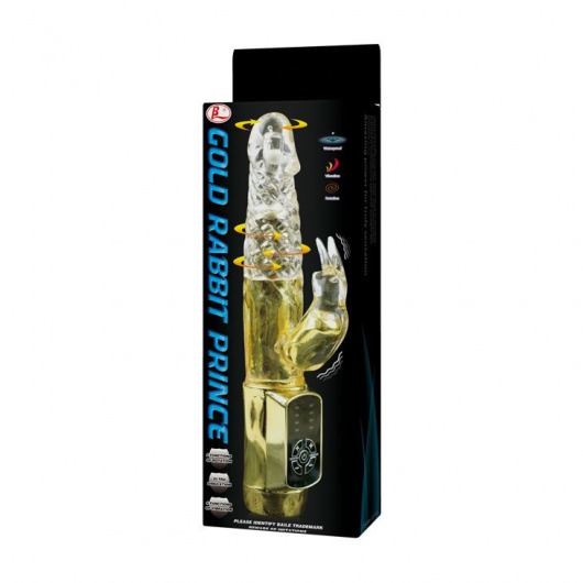 Золотистый вибратор Gold Rabbit Prince с ротацией - 21,5 см. - Baile