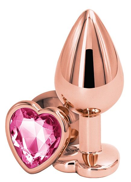 Золотистая анальная втулка с розовым кристаллом в виде сердечка - 7 см. - NS Novelties - купить с доставкой в Москве