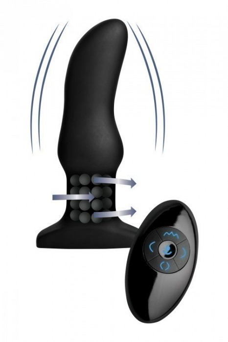 Черная вибропробка Model M Curved Rimming Plug with Remote - 15 см. - XR Brands