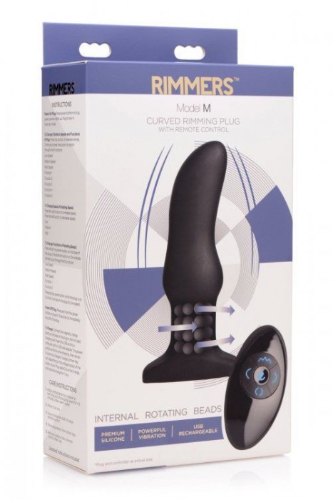 Черная вибропробка Model M Curved Rimming Plug with Remote - 15 см. - XR Brands