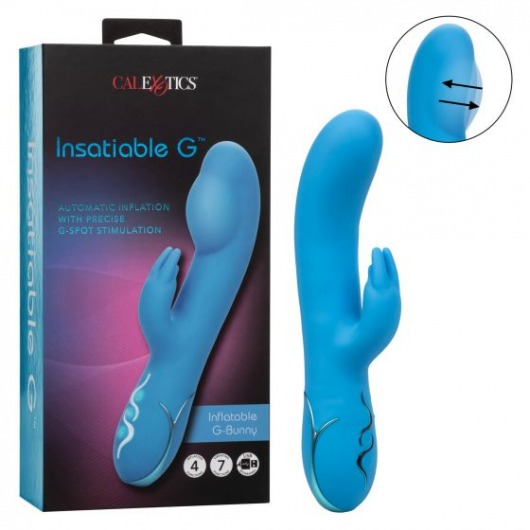 Голубой вибромассажер Insatiable G Inflatable G-Bunny с функцией расширения - 21 см. - California Exotic Novelties