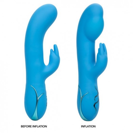 Голубой вибромассажер Insatiable G Inflatable G-Bunny с функцией расширения - 21 см. - California Exotic Novelties