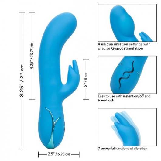 Голубой вибромассажер Insatiable G Inflatable G-Bunny с функцией расширения - 21 см. - California Exotic Novelties