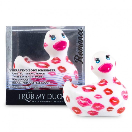 Белый вибратор-уточка I Rub My Duckie 2.0 Romance с розовым принтом - Big Teaze Toys - купить с доставкой в Москве