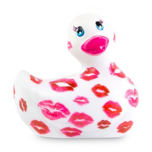Белый вибратор-уточка I Rub My Duckie 2.0 Romance с розовым принтом - Big Teaze Toys - купить с доставкой в Москве